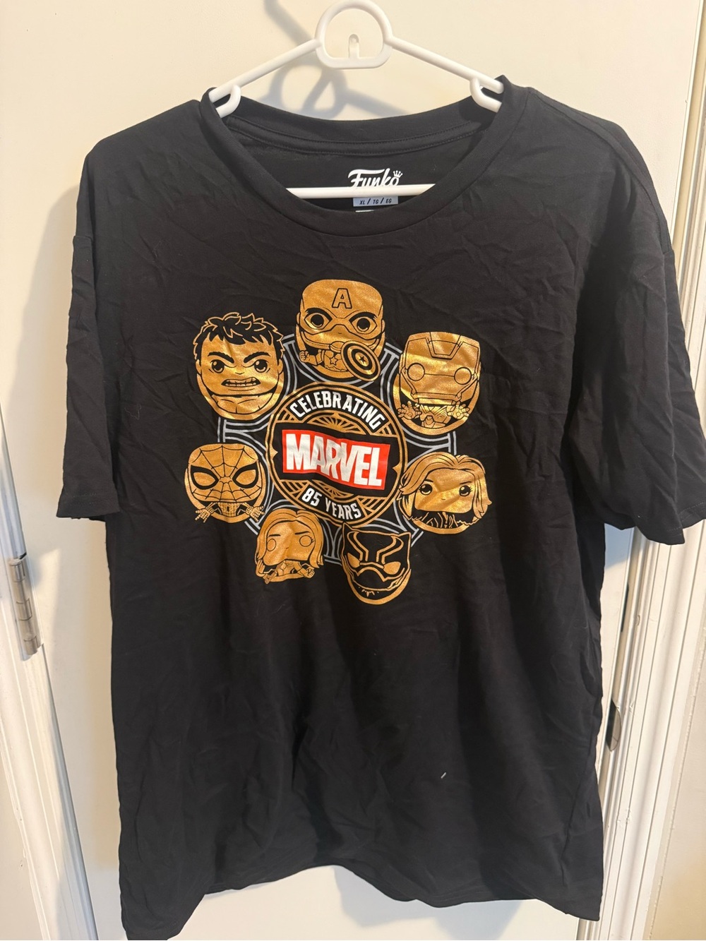 Funko Black T‑Shirt with Gold Marvel Character Graphics